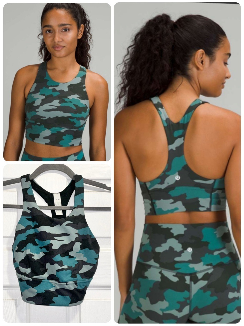 Lululemon Wunder Train Longline Bra Heritage 365 Camo Tidewater Teal Multi Sz 4